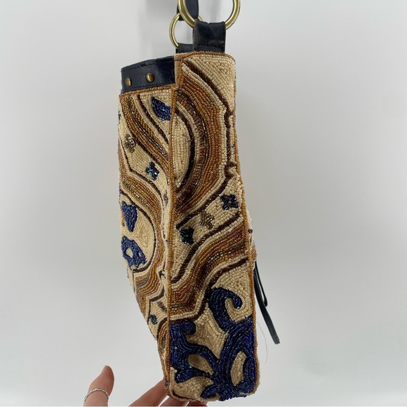 Christiana NWT Ivory/Blue Unique Bohemian Beaded Tapestry Shoulder Bag - Picture 9 of 12